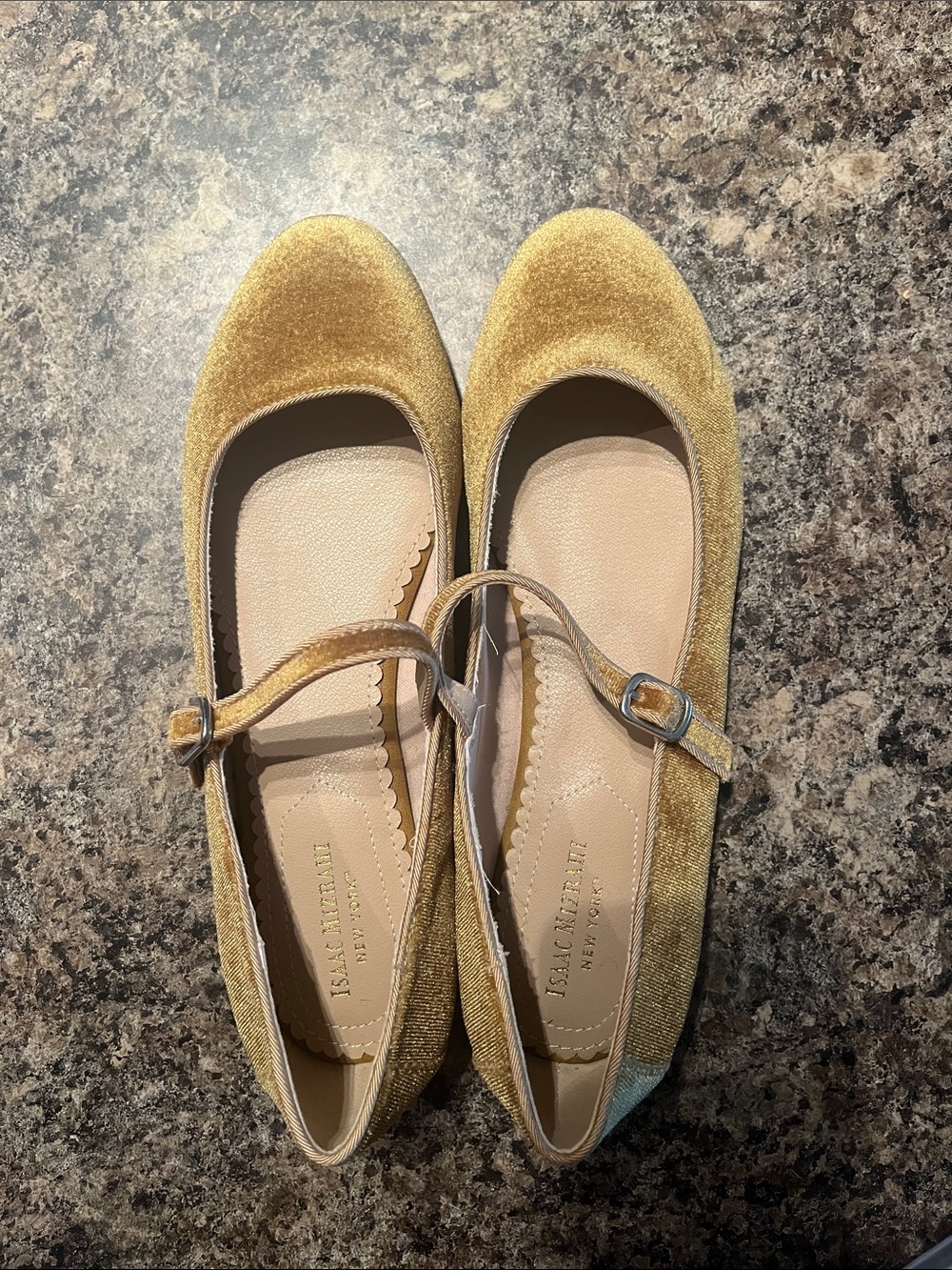 Isaac Mizrahi Gold Velvet Mary Jane Flats